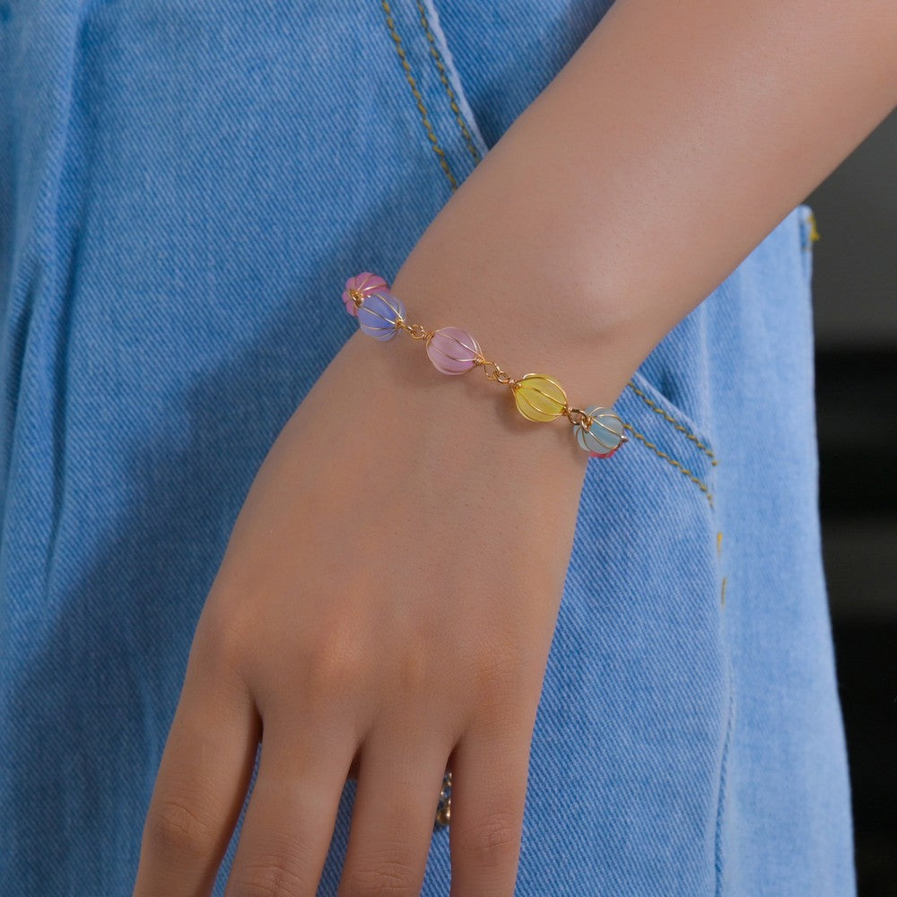 Wholesale Candy Color Pumpkin Beads Adjustable Alloy Bracelet